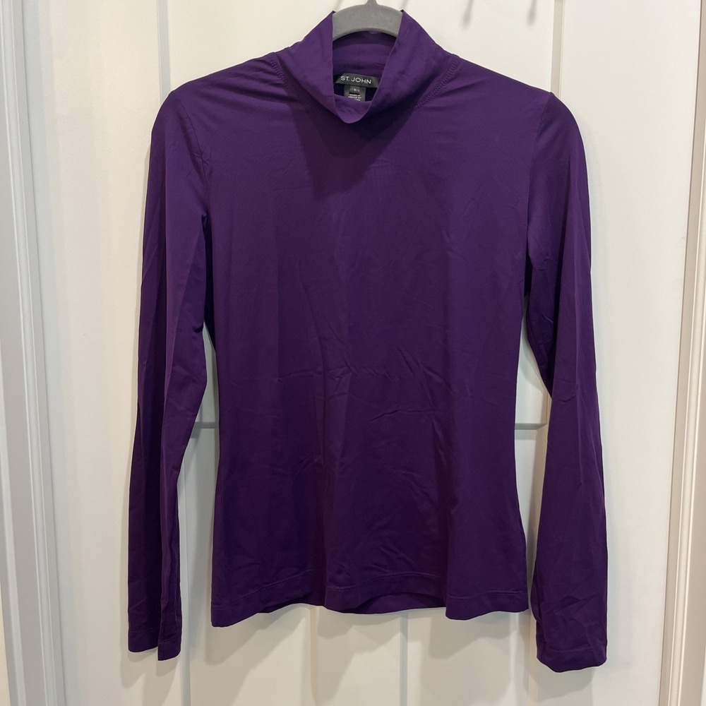 St. John Women's Mock Neck Purple‎ Long Sleeve Top Soft Lightweight Layer Sz S
